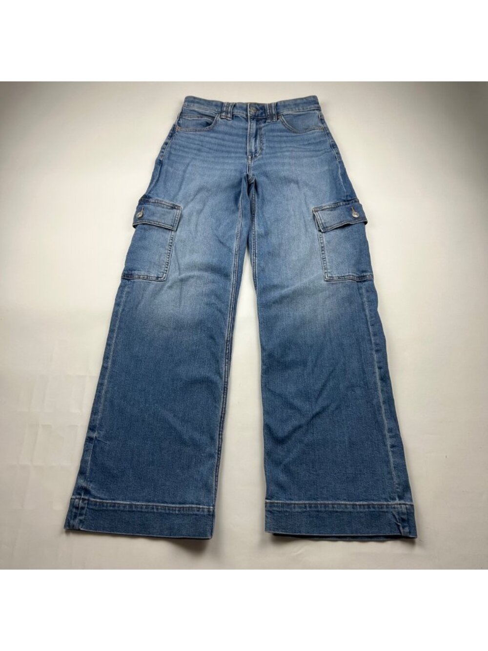 American Eagle Stretch Denim High Rise Baggy Wide Leg Cargo Jeans 2R
